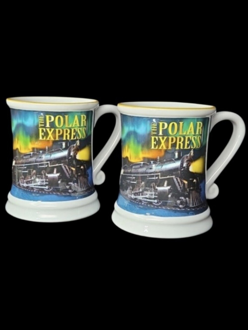 2 Warner Bros. "The Polar Express" Themed 3D Raised Design Mugs